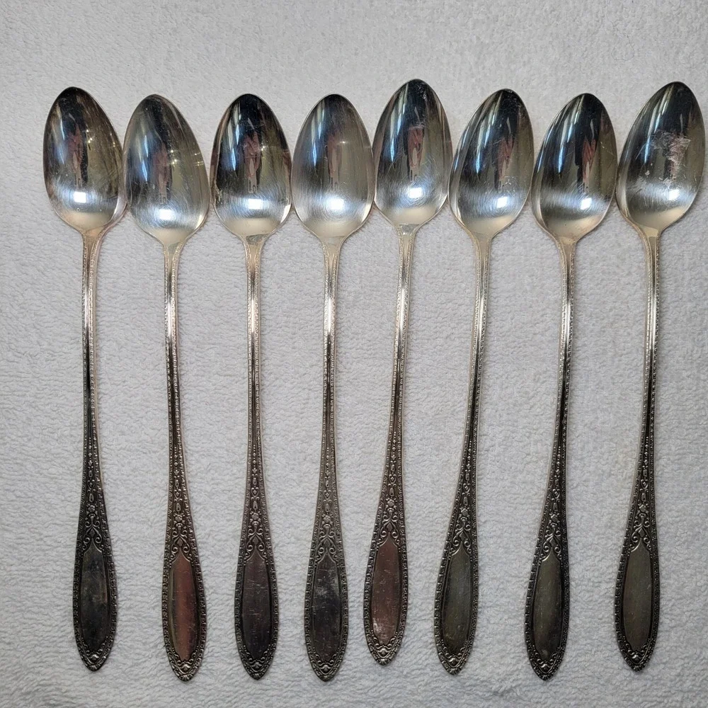 Wm.‎ A. Rogers Oneida Memory Silverplate Iced Tea Spoons Set of 8 Art Deco 1937